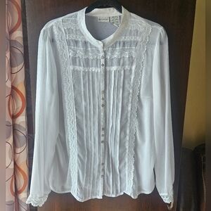 White Stag Sheer White Lace Button-Up Blouse Size XL